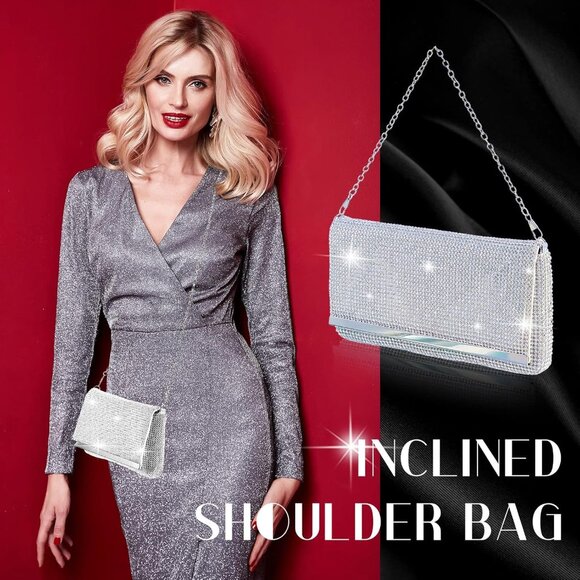 ⚡ Women's Glitter Pearls Evening Rhinestone Detachable Chain Clutch Bag - Picture 6 of 6